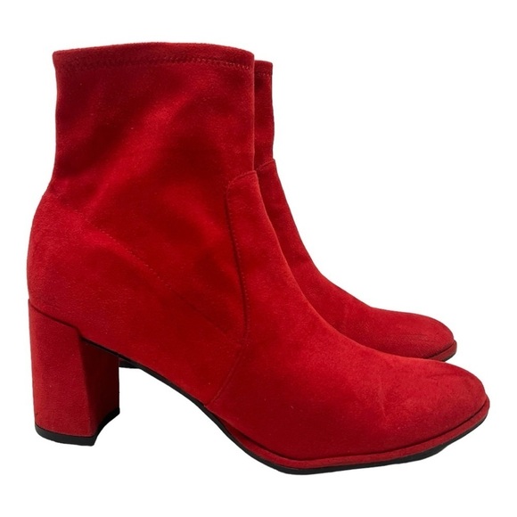 Marc Fisher Lizzy Red Microsuede Block Heel Casual Ankle Booties Women’s 8.5 - Picture 2 of 14